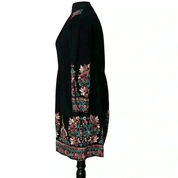 Anthropologie Floreat Avery Embroidered Black Multicolor Midi Boho Dress… - Picture 3 of 9